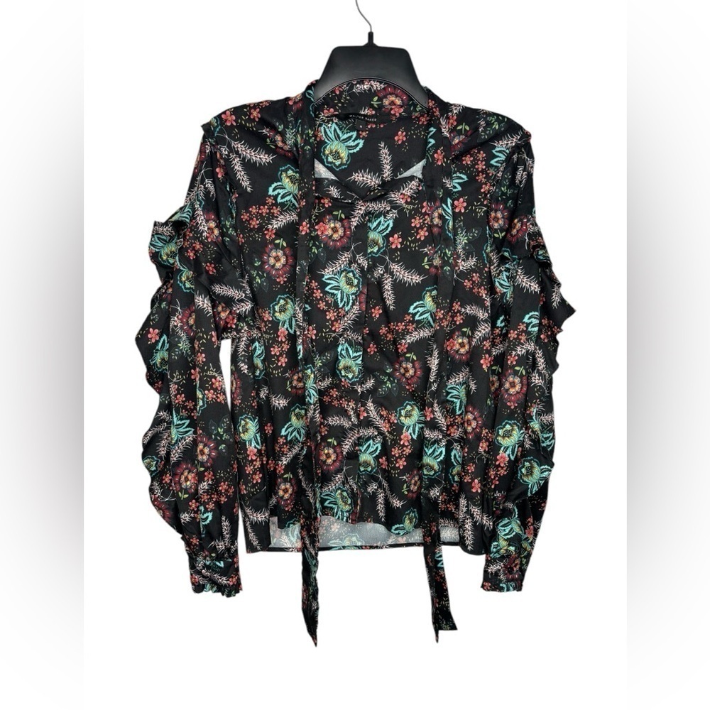 Walter Baker Ruffler Long Sleeve Floral Abstract Button Front Blouse Size Small